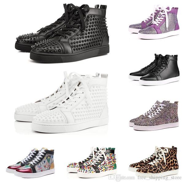 

new designer brand red bottom studded spikes flats shoes for men women black white blue party lovers genuine leather casual sneakers