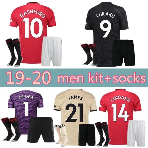 

2019 2020 man utd pogba kit+socks soccer jersey 19 20 home away 3rd martial lingard matic smalling rashford wan-bissaka football shirt, Black