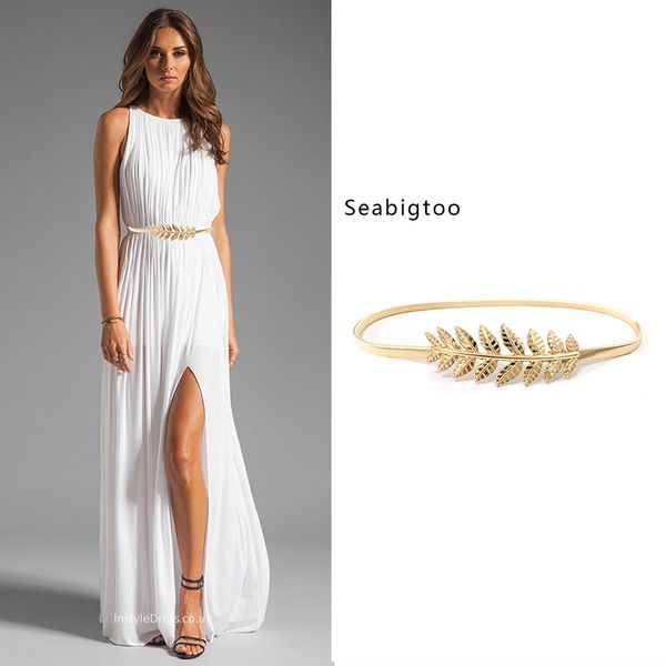 

seabigtoo leaves metal belts for women thin gold silver belts female ladies chain waist band buckle, Black;brown