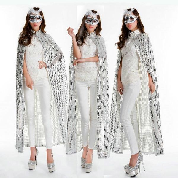 

with sequine fashion solid color drawstring cape hooded long sleeve ladies coats spring designer women outwear, Silver