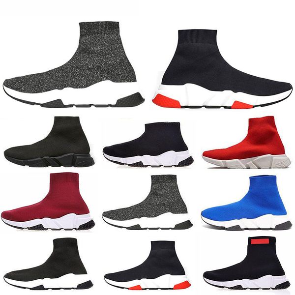 

High Quality Sock Shoes designer For men women Speed Trainer fashion Luxury black white blue glitter Flat Brand mens Trainers sneakers 36-45