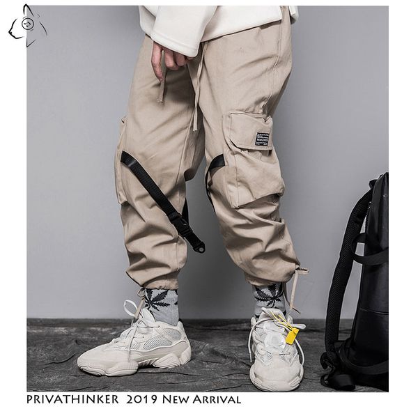 

men big pockets overalls pants 2019 autumn mens streetwear joggers harem pants male trousers hip hop oversize, Black