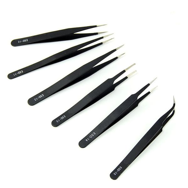 

6pcs bga stainless steel tweezers maintenance tools industrial precision curved straight tweezers repair nail art gel tools