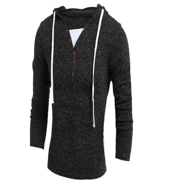 

hoodies men solid button men's hoodie sweatshirt long sleeve slim hooded coat man plus size xxl, Black