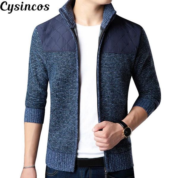 

cysincos new men's thick sweatercoat striped stand collar zipper coat outerwear winter fleece cashmere liner knitted sweaters, White;black