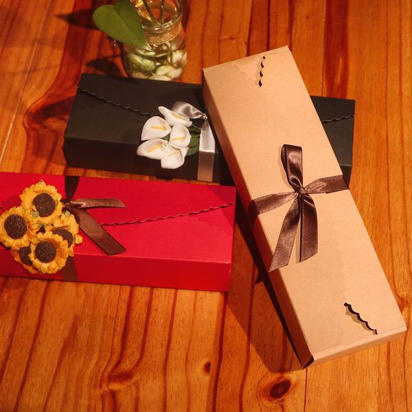 

20pcs kraft paper candy box red black white gift boxes diy chocolate cookie packaging boxes bag with ribbon wedding party favor