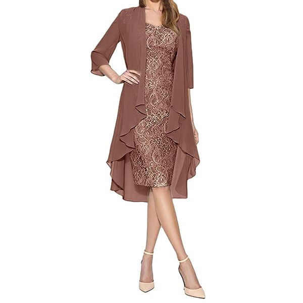 

women dress fashion two pieces charming solid color mother of the bride lace dresses female autumn winter dress plus size m840#, Black;gray
