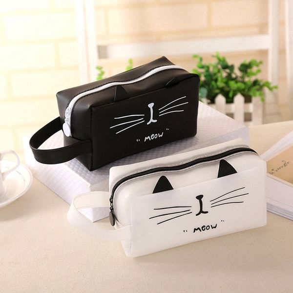 

new cute portabe cat silicone pencil case large capacity pen bag stationery storage pouch school supply