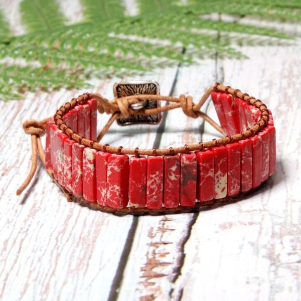 

2pcs chakra bracelet jewelry handmade multi color natural stone tube beads leather wrap bracelet couples bracelets creative gifts, Black