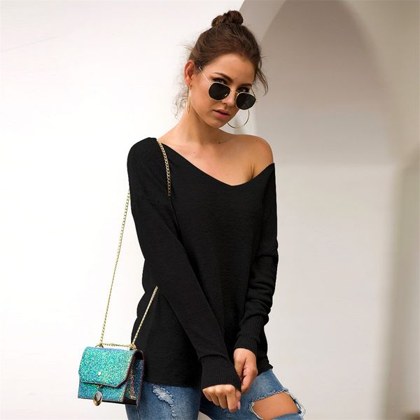 

pullover plus size women knitted solid v-neck long sleeve sweater blouse casaco feminino cardigan pull femme pullover, White;black