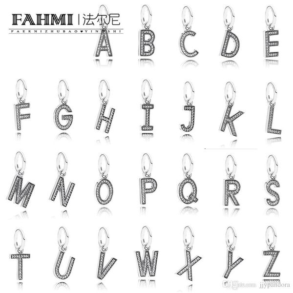 

fahmi 100% 925 sterling silver glamour elegant retro women original 26 letter diy women charm pendant wholesale, Black