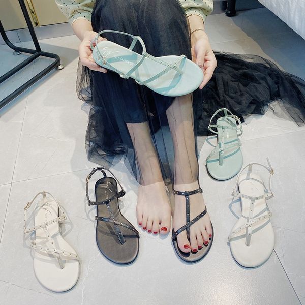 

2020 sandals black shoes for women buckle strap summer heels flip flops platform anti-skid women's fashion beige outside
