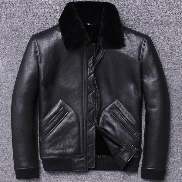 

2019 winter new men's black b3 shearling jacket men's leather jacket short fur coat sheepskin coat winter thick