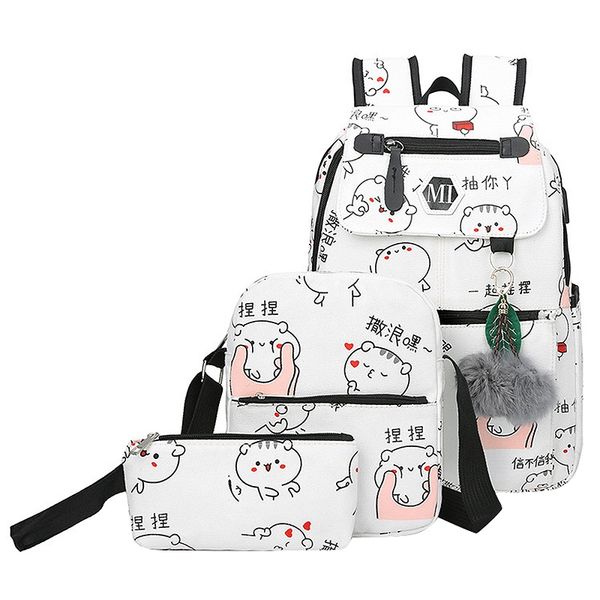 

jhd-usb charging canvas backpack 3 pcs/set women school backpacks schoolbag for teenagers man student book bag boys satchel