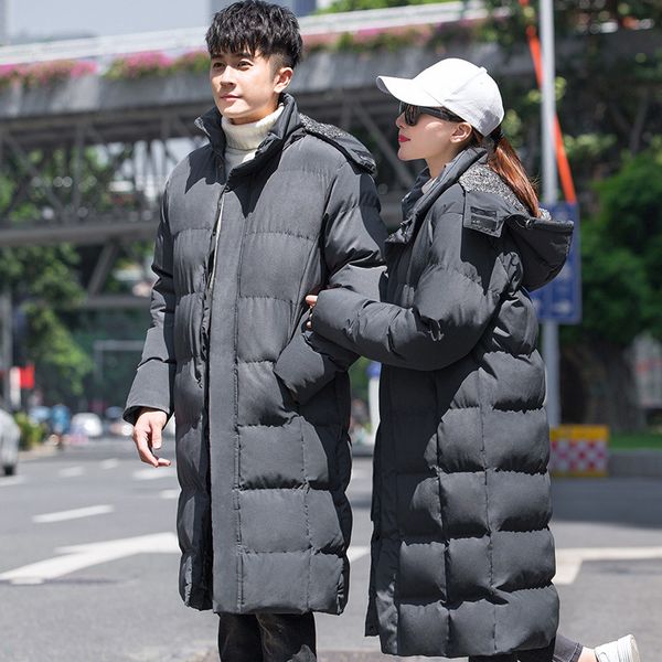 

long sports overcoat plug cotton plus velvet thick down jacket cotton-padded clothes men and women children parent and child win, Black
