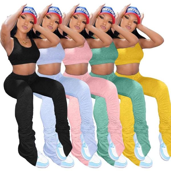 

stacked legging set 2 piece legging sets outfits joggers tracksuits women sport fitness gym stacked sweatpants leggings set, Black