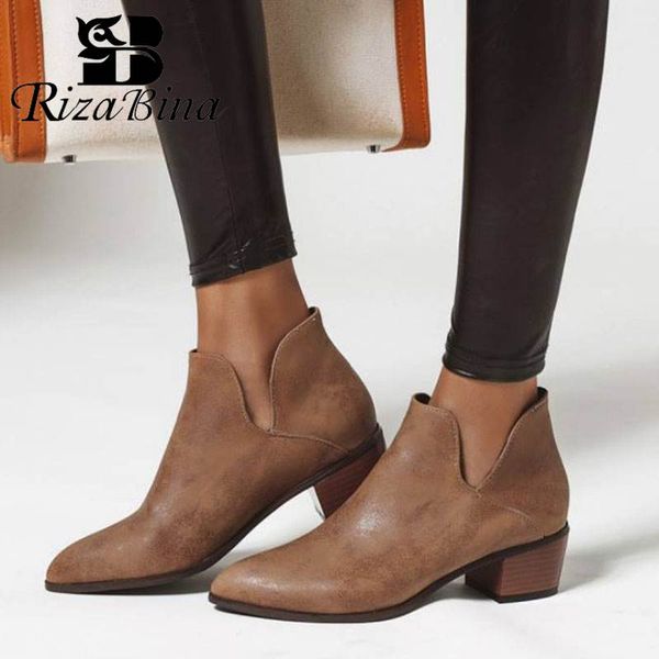

rizabina 4 color women ankle boots pointed toe fashion square heels short boots fall winter simple casual shoes women size 34-43, Black