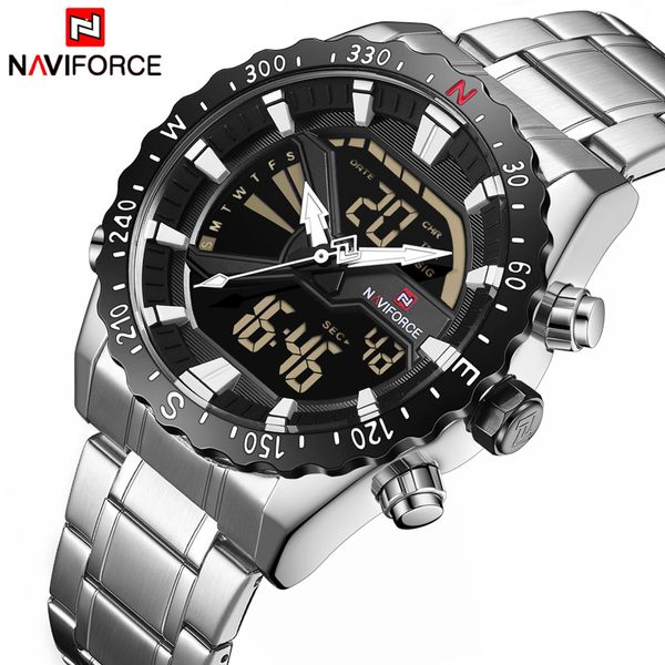 

naviforce men watch sport chronograph watches quartz clock analog waterproof digital wrist watch relogio masculino new, Slivery;brown