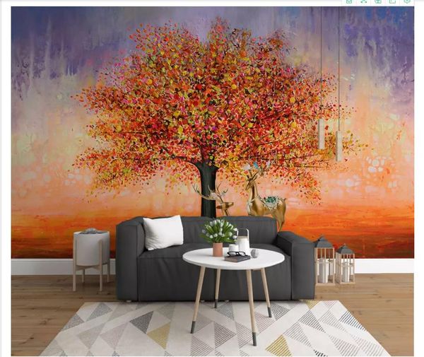 

papel de parede custom 3d p murals wall paper european-style hand-drawn abstract tree fortune tree elk background wall decorative