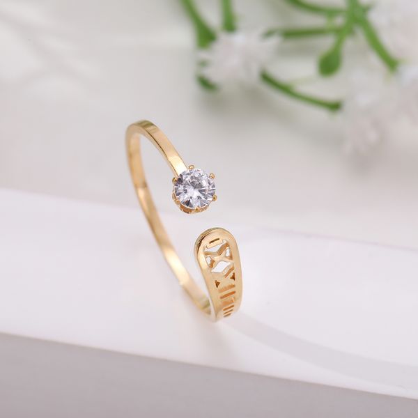 

lemegeton stainless steel rings roman numerals crystal open ring lovers engagement wedding anniversary adjustable ring, Golden;silver
