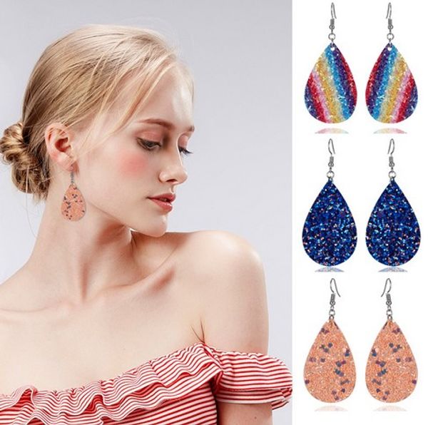 

glitter earrings waterdrop faux leather earrings double sided sequins dangle bohemia earring for women girls, Silver