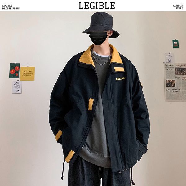 

legible 2019 new solid jackets mens harajuku zipper hat jackets male autumn windbreaker korean casual jacket, Black;brown