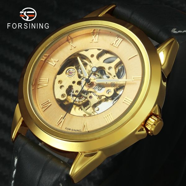 

forsining 2019 casual vintage mechanical watch men skeleton leather strap fashion auto wristwatches for man, Slivery;brown