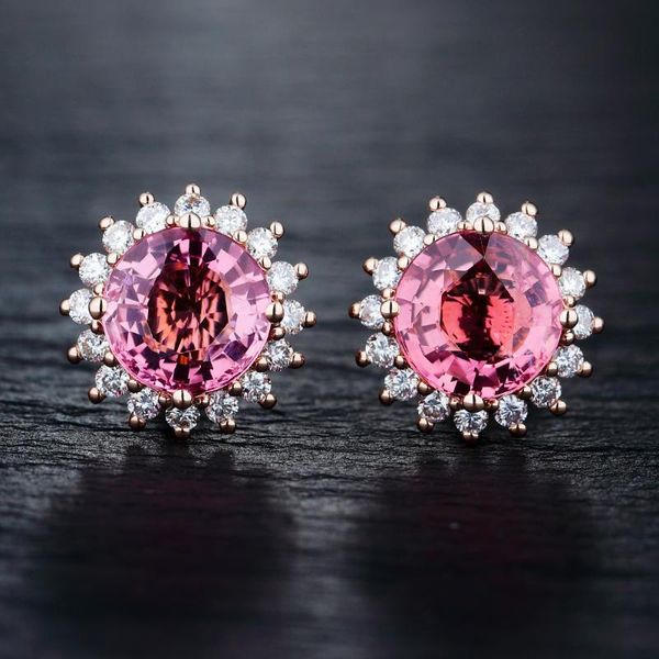 

moonrocy rose gold color cz earrings pink crystal sunflower for women girls gift dropshipping wedding trendy jewelry wholesale, Golden;silver