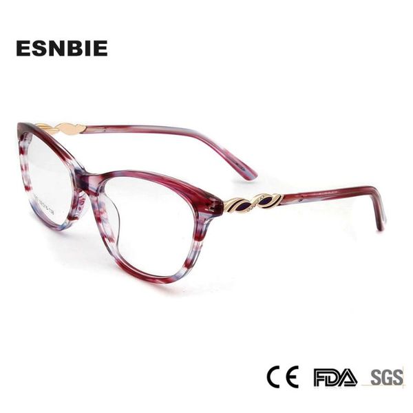 

esnbie acetate women's eyeglasses 2018 decoration eye glasses frames for women glasses cat optical lunette de vue femme, Black