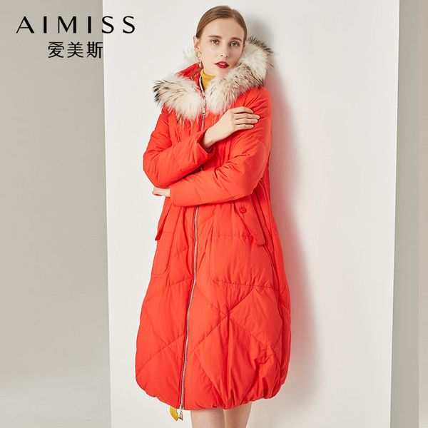 

aimiss brand new women down jacket real feather hooded zippers lady long down coat very thick lady winter clothes, Black