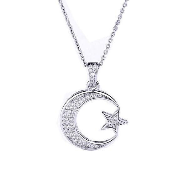 

fashion wholesale & retail luxury 925 sterling silver wedding pendant for women bride moon & star pendant necklace cubic zirconia inlay