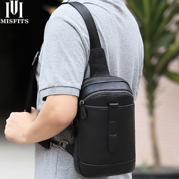 

quenya new genuine leather men's messenger bag casual chest pack with zip pocket travel male sling small shoulder crossbody bag