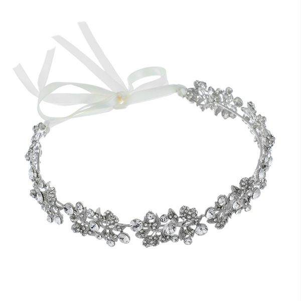 

crystal rhinestone satin ribbon wedding hair accessories for brides tiaras crowns headbands noble bridal headpieces, Golden;white