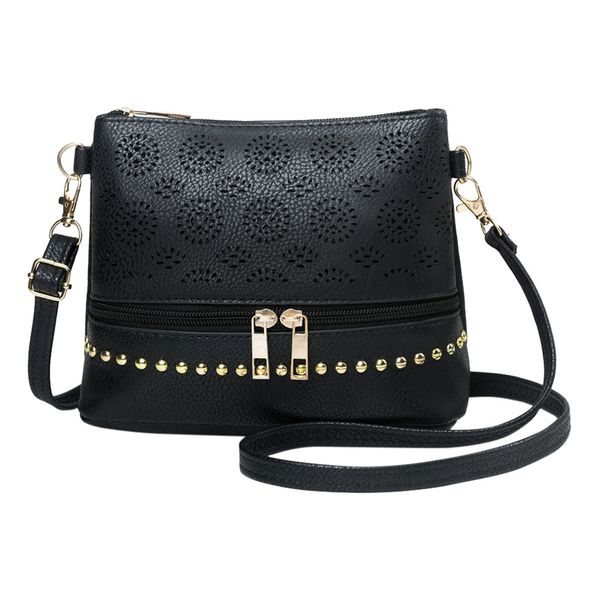 

women 's small wild front zipper punching crossbody pu leather messenger shoulder bag female handbag purses sac a main #t2g