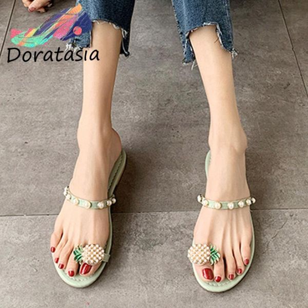 

doratasia women outdoor slip on candy color leisure shoes 2020 slippers women sweet pearl slippers, Black