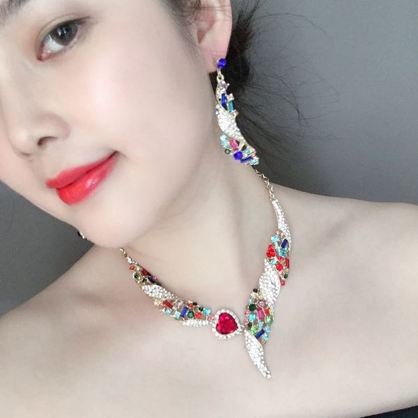 

european and american luxury zircon flower necklace earrings womens fashion clavicle chain dress wedding accessories clothes, Silver