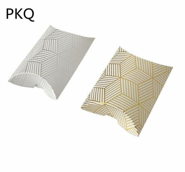 

10pcs pillow candy box gold/silver stripe gift box chocolate craft packaging wedding favors boxes party supplies