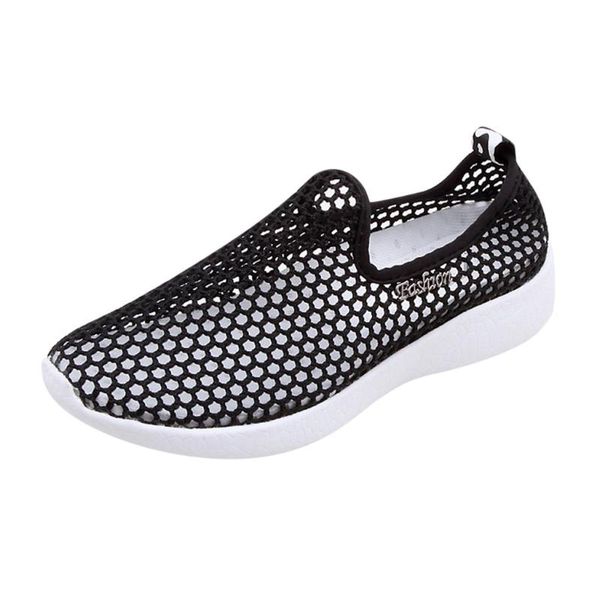 

women hollow out mesh breathable sneakers personality leisure summer soft comfortable slip on shoes creativity new trend, Black