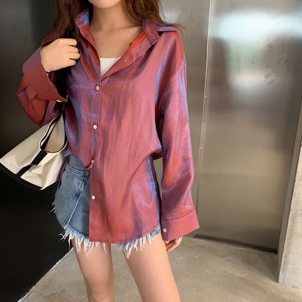 

women's blouses & shirts women shirt long sleeve shiny thin cardigan vintage summer coat ladies fashion blouse sun protection oversize, White