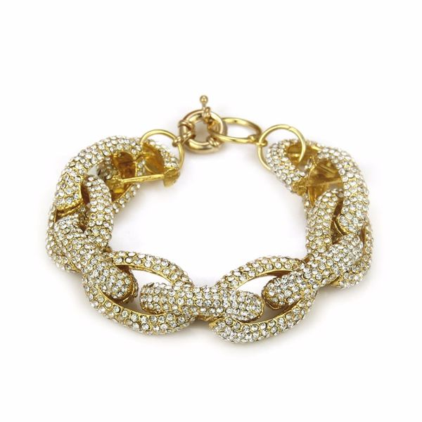 

fashion crystal studded rhinestone paved link chain bracelet, Golden;silver