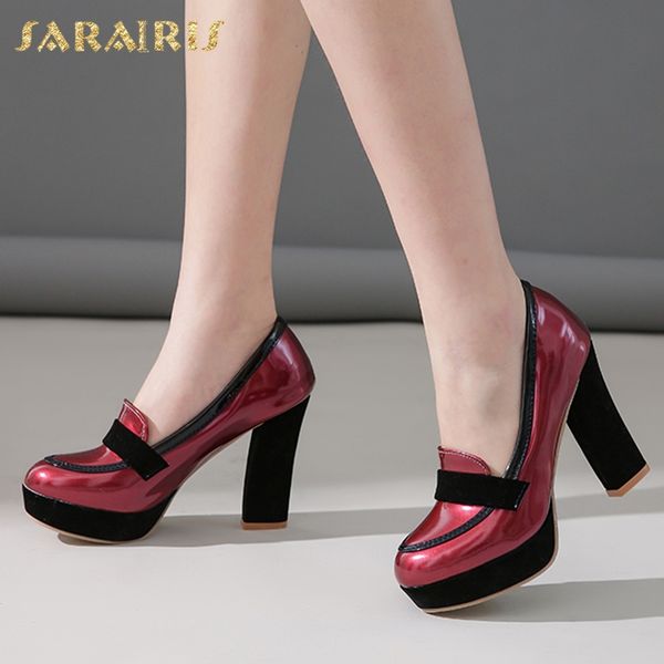 

sarairis 2020 new arrivals plus size 33-48 chunky high heels black red shoes woman pumps platform office lady pumps female