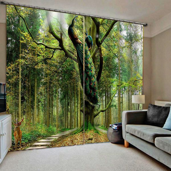 

green forest curtains window blackout luxury 3d curtains set for bed room living room blackout curtain