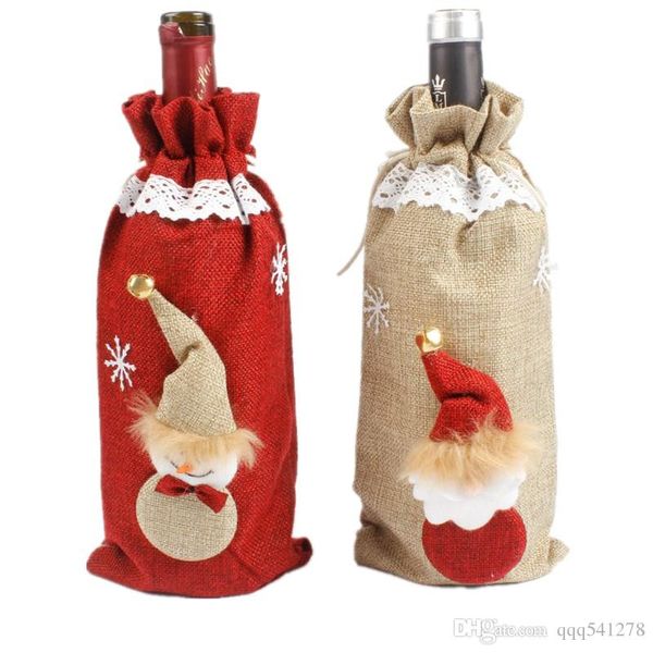 

christmas bottle cover linen santa clause champagne bottle wine bag dinner table christmas decoration for home party supplies