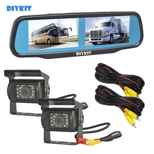 

diykit dual 4.3" screen display rear view car mirror monitor + ir ccd waterproof car rear view backup truck bus led camera