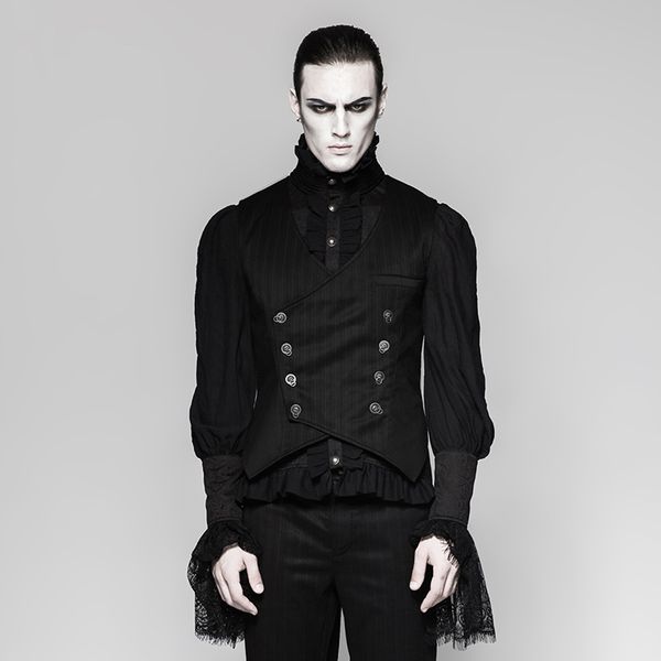 

punkrave men's punk gentleman stripe vest chinese style buckle retro formal prom banquet dress waistcoat, Black;white
