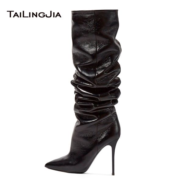 

2019 women boots extremely high heel pointed toe comfortable black knee high slouch ladies winter keep warm plus size boot