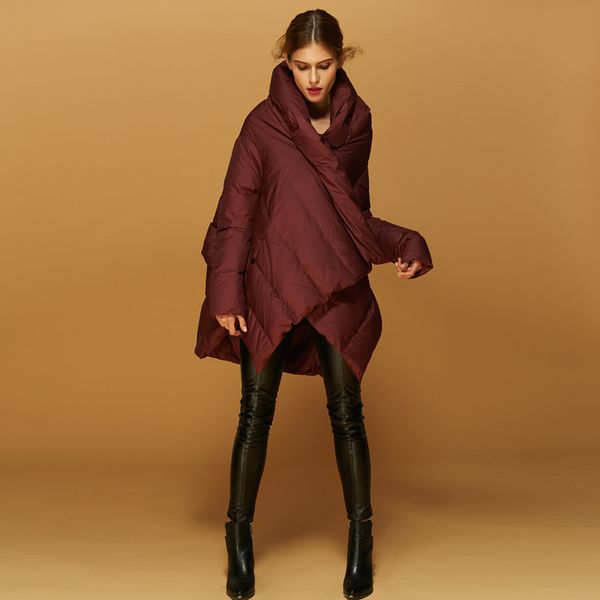 

new arrival originality fashion women winter coat wine red cloak loose casual lady down coat 90% white duck down jackets ao029, Black
