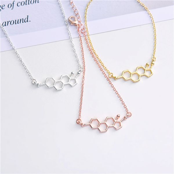 

30pcs female hormone molecule structure bracelets geometric science nurse chemistry formula dopamine molecular charm chain women jewelry, Golden;silver