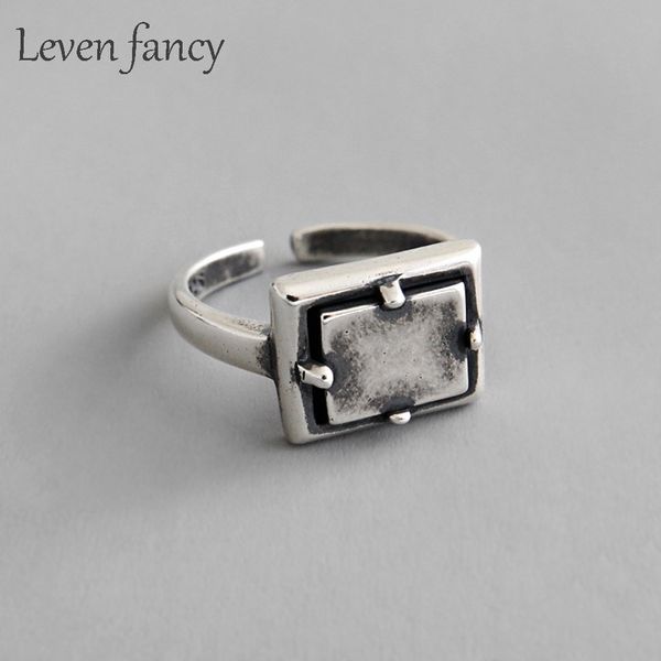 

корейский стиль ретро стерлингового серебра 925 геометрические ювелирные изделия старинные прямоугольник шарм женщины открыть кольцо сверхмо, Golden;silver