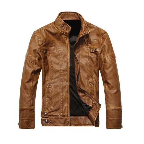 

shujin2019 leather biker casual jacket stand collar street style pu leather jackets men autumn solid 5xl fashion men jacket, Black